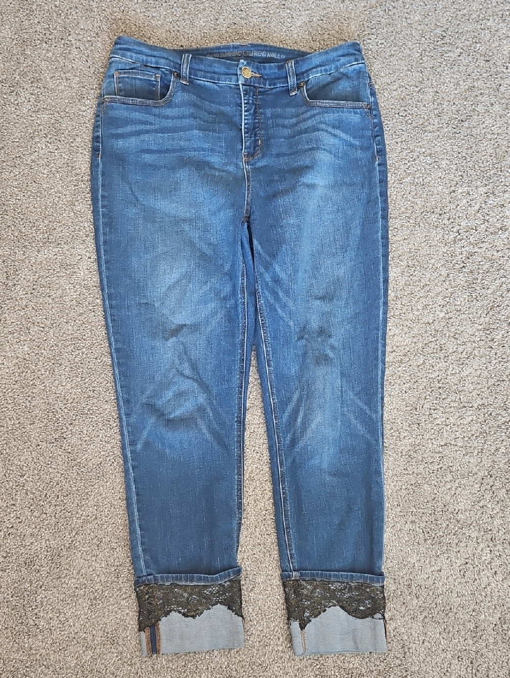 Chico's Blue Cropped Jeans with Lace Hem